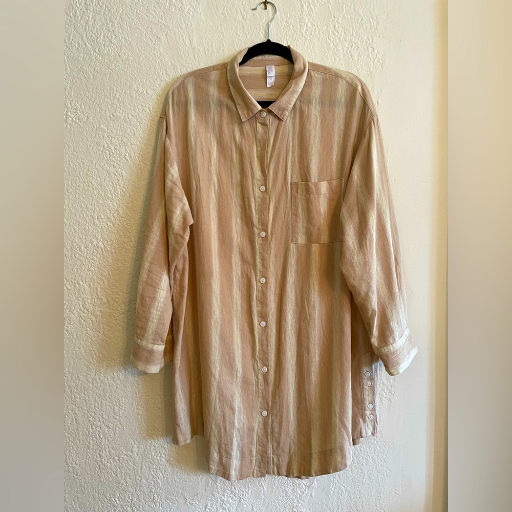 Stars Above Linen Blend Sleep Shirt Dress Pajamas Super Comfy L